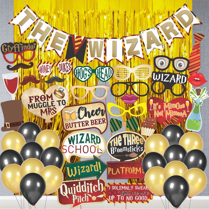 WOBBOX Happy Birthday Combo Harry Potter Theme Party Props 29 Pcs with Multi Colour Flags Bunting Banner & Balloons & Foil Curtain, Birthday Decoration Item - Image 5