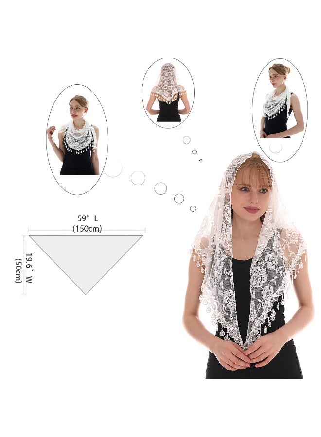 LMVERNA Triangle Lace Shawl Mantilla Veil Lightweight Tassel Scarf Fashion Floral Shawls and Wraps for Women - Image 2
