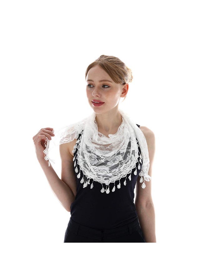 LMVERNA Triangle Lace Shawl Mantilla Veil Lightweight Tassel Scarf Fashion Floral Shawls and Wraps for Women - Image 4