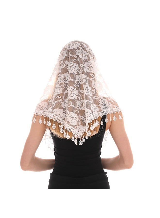 LMVERNA Triangle Lace Shawl Mantilla Veil Lightweight Tassel Scarf Fashion Floral Shawls and Wraps for Women - Image 5