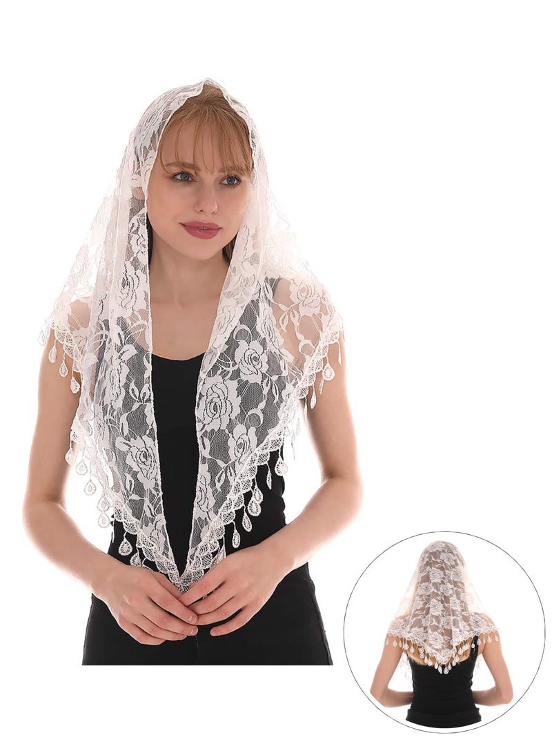 LMVERNA Triangle Lace Shawl Mantilla Veil Lightweight Tassel Scarf Fashion Floral Shawls and Wraps for Women - Image 1