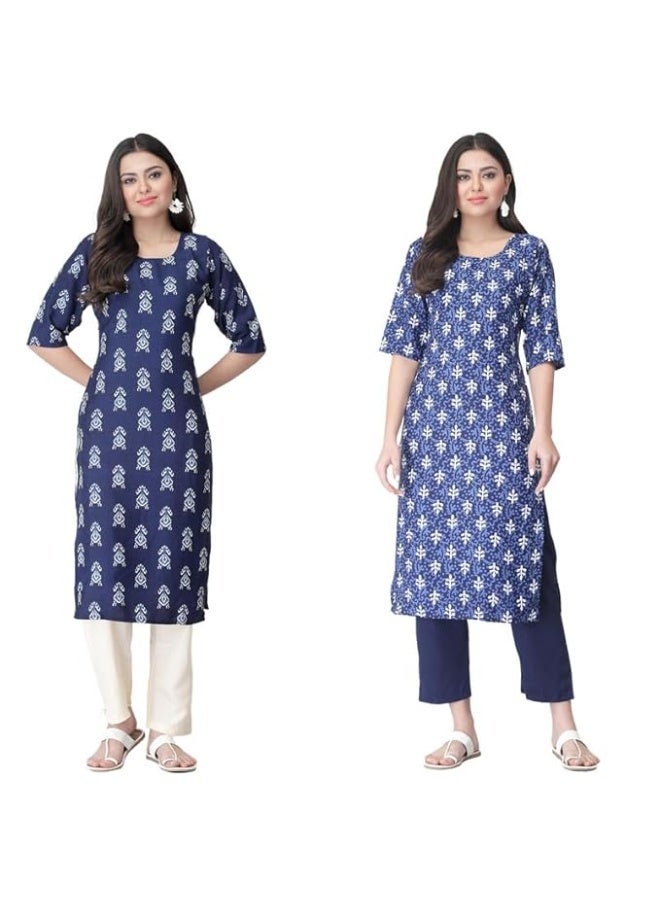 Pinkmint store Straight Printed Kurta & Pant Set (Pack of 2) 2XL - Image 1