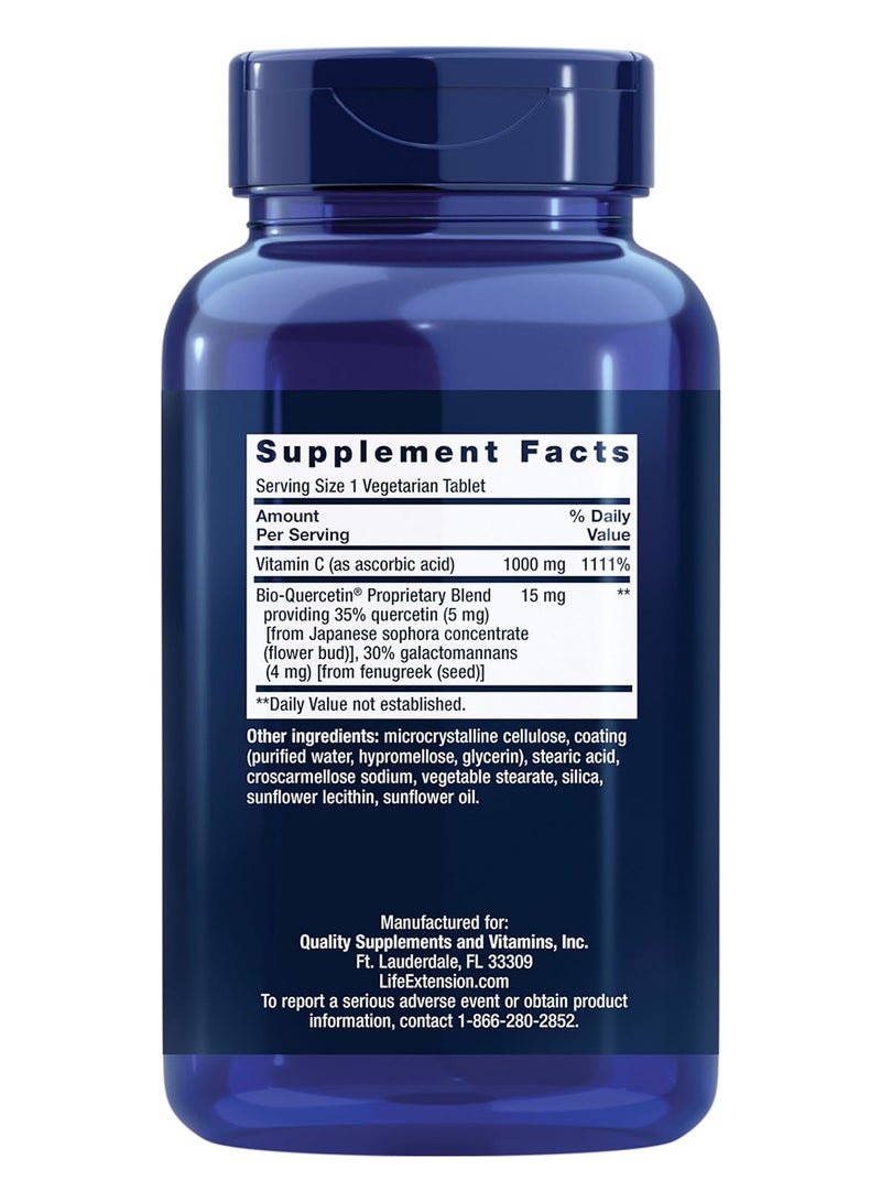 Life Extension فيتامين سي وبيوكيرسيتين فيتوسوم لدعم المناعة ومكافحة الشيخوخة يعزز تكوين الكولاجين وامتصاص الحديد خالي من الجلوتين وغير معدّل وراثيًا 250 قرص نباتي - Image 2