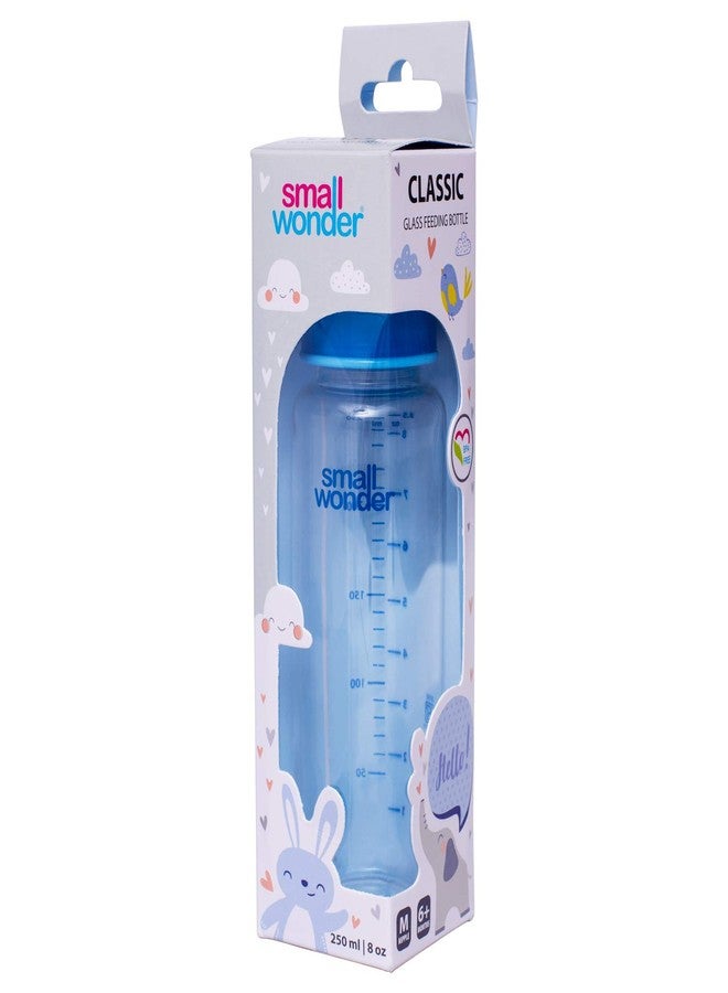 SMALL WONDER زجاجة رضاعة أطفال من زجاج البوروسيليكات من سمول وندر - 250 مل، عبوة من قطعة واحدة | خالية تمامًا من مادة BPA وحلمة سيليكون مضادة للمغص | رضاعة آمنة ومريحة للرضع، لون أزرق - Image 4