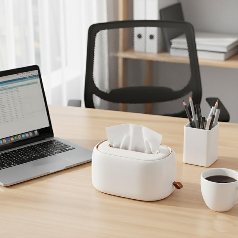 oddpod ™ Premium ABS Plastic Desk Tissue Paper Holder & Wall-mounting Napkin Dispenser for Office, Living Room, Bedroom, Bathroom, Night Stand & Desk - Pearl White - Image 2