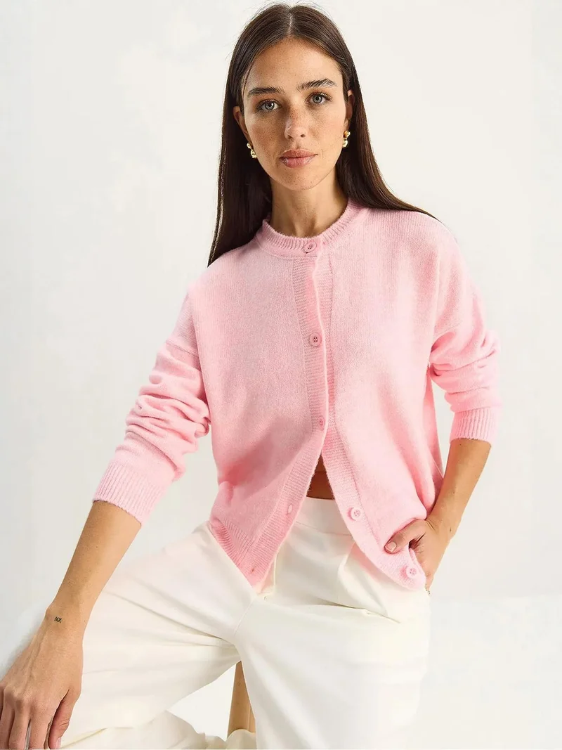 Bianco Lucci LUCCI Thick Ribbed Knit Cardigan with Button Closure