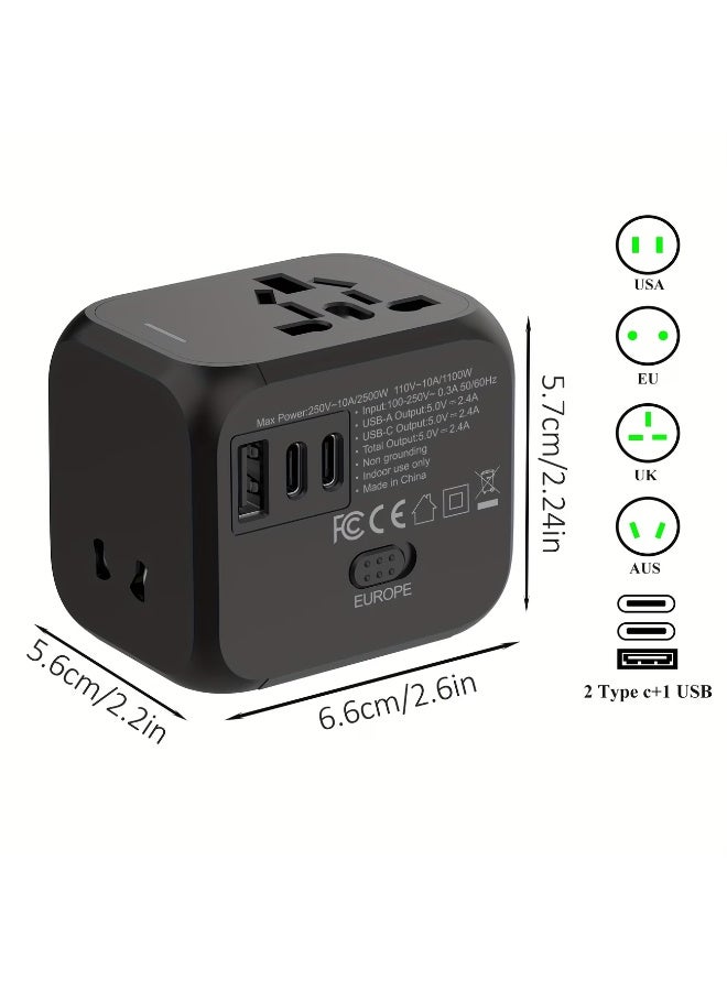 FUDIYA Global Power Plug Converter Travel Adapter - 2500W, with Type C Plug, Compact and Lightweight Design, Suitable for the US, UK, EU, Australia - Ideal Choice for Business Trips and Vacations, International Travel Adapter - Image 2