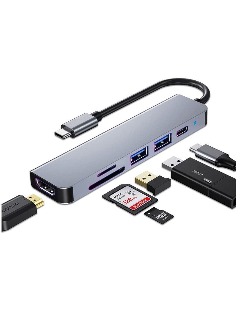Generic - USB C HUB, Multiport USB C Adapter for Macbook Pro ,Air Accessories, 6 in 1 Dongle HUB with 4K HDMI, USB 3.0, SD / TF Card Reader, 100W PD, Compatible with Laptop and Other Type-C Devices - Image 1