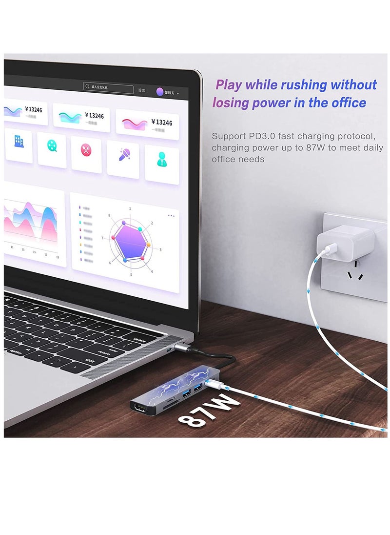 Generic - USB C HUB, Multiport USB C Adapter for Macbook Pro ,Air Accessories, 6 in 1 Dongle HUB with 4K HDMI, USB 3.0, SD / TF Card Reader, 100W PD, Compatible with Laptop and Other Type-C Devices - Image 1