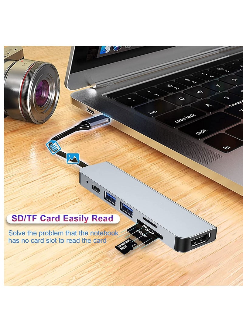 Generic - USB C HUB, Multiport USB C Adapter for Macbook Pro ,Air Accessories, 6 in 1 Dongle HUB with 4K HDMI, USB 3.0, SD / TF Card Reader, 100W PD, Compatible with Laptop and Other Type-C Devices - Image 1