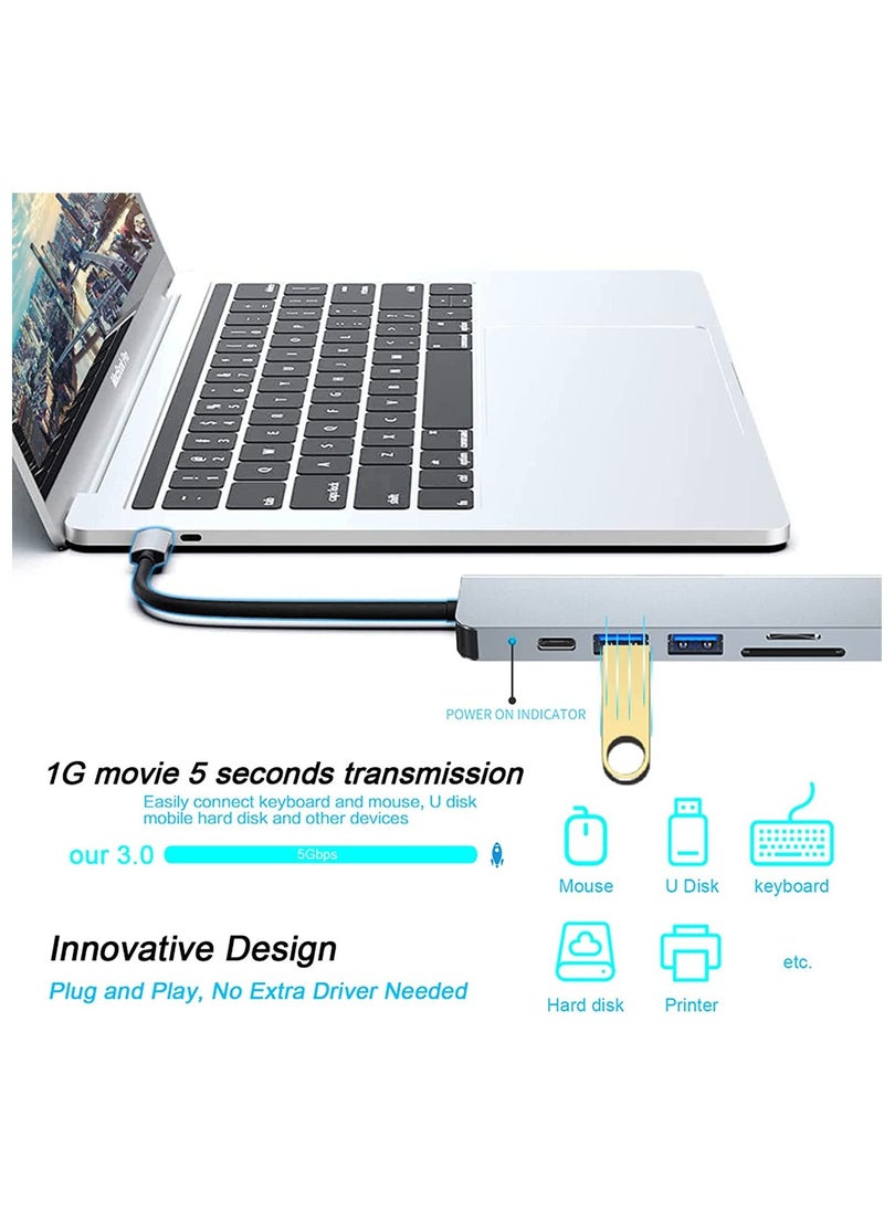 Generic - USB C HUB, Multiport USB C Adapter for Macbook Pro ,Air Accessories, 6 in 1 Dongle HUB with 4K HDMI, USB 3.0, SD / TF Card Reader, 100W PD, Compatible with Laptop and Other Type-C Devices - Image 1