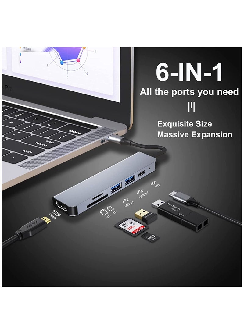 Generic - USB C HUB, Multiport USB C Adapter for Macbook Pro ,Air Accessories, 6 in 1 Dongle HUB with 4K HDMI, USB 3.0, SD / TF Card Reader, 100W PD, Compatible with Laptop and Other Type-C Devices - Image 1
