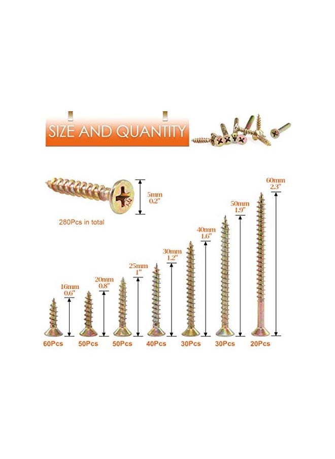 Rustark - Rustark 280-Pcs [#7 5/8'' to 2-1/2''] Phillips Bugle Head Coarse Thread Drywall Screw Self Tapping Wood Screws Assortment Kit Ideal for Drywall Sheetrock - Zinc Plated Carbon Steel - Image 1