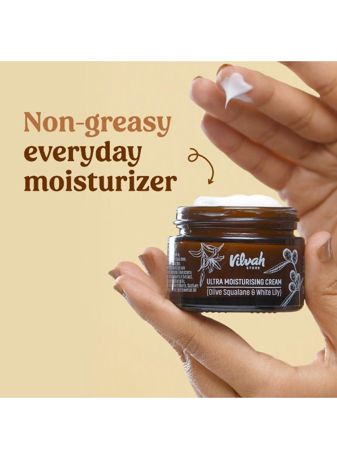 vilvah STORE كريم فيلوف ستور المرطب الفائق | للبشرة العادية، الجافة والحساسة | للوجه، اليدين والجسم | كريم غير دهني مع سكوالين الزيتون وزهرة اللوتس البيضاء | 50 مل - Image 3