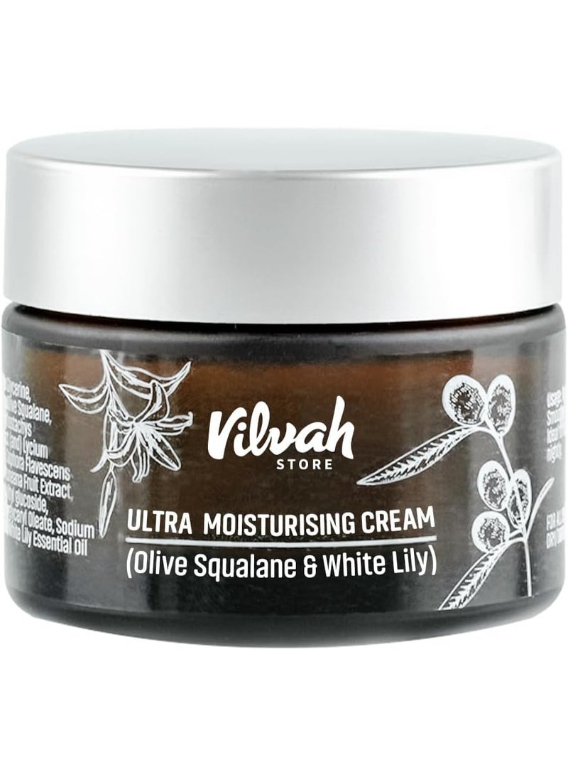 vilvah STORE كريم فيلوف ستور المرطب الفائق | للبشرة العادية، الجافة والحساسة | للوجه، اليدين والجسم | كريم غير دهني مع سكوالين الزيتون وزهرة اللوتس البيضاء | 50 مل - Image 1