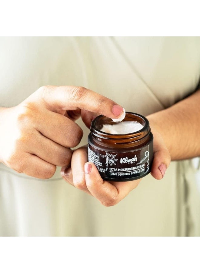 vilvah STORE كريم فيلوف ستور المرطب الفائق | للبشرة العادية، الجافة والحساسة | للوجه، اليدين والجسم | كريم غير دهني مع سكوالين الزيتون وزهرة اللوتس البيضاء | 50 مل - Image 2