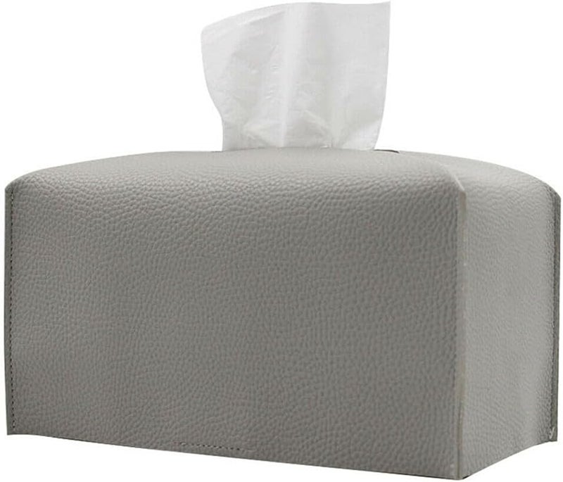 غطاء صندوق المناديل القابل للطي من جلد البولي يوريثان باللون الرمادي الفاتح للمنزل والمكتب وسطح المكتب في السيارة - Image 1