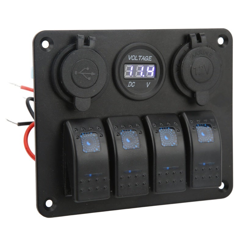 Marine 4 Gang Rocker Switch Panel with USB Charger Voltage Monitor - Marine ABS Waterproof IP65 for 12V-24V Vehicles Ships Yachts - Image 2