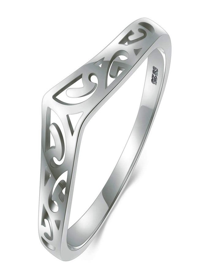 BORUO خاتم بوريو من الفضة الإسترلينية 925 بتصميم فيليغري مع شكل سهم بلمسة نهائية لامعة ومناسب للراحة مقاس 9 - Image 1