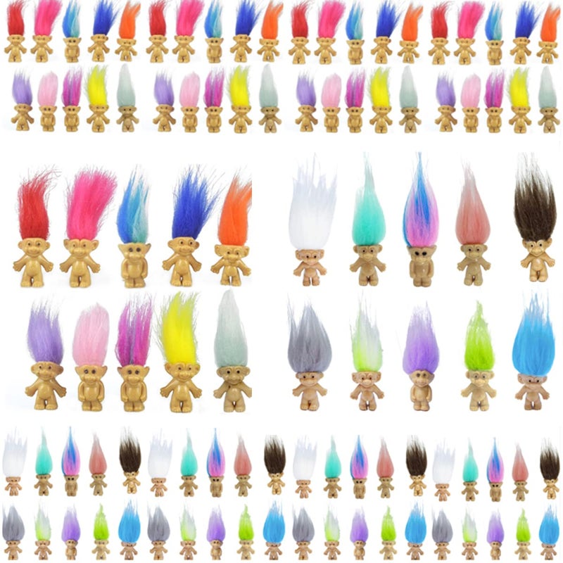 100PCS Mini Troll Dolls PVC Vintage Troll Doll Mini Action Figures 12 Cake Toppers Chromatic Adorable Cute Little Guys Collection School Project Arts Crafts Party Favors