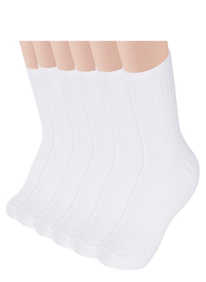Fengek 6 Pairs Women's White Crew Socks - Calf High Tube & Ankle High Workout Gym Socks, Soft Tall Casual for Daily Use - Image 1