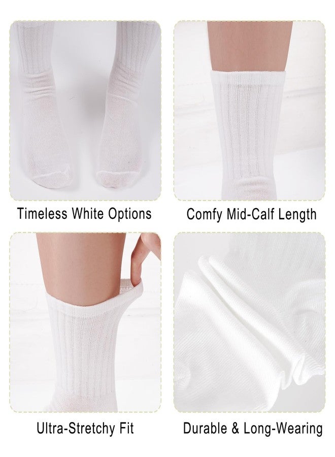 Fengek 6 Pairs Women's White Crew Socks - Calf High Tube & Ankle High Workout Gym Socks, Soft Tall Casual for Daily Use - Image 3