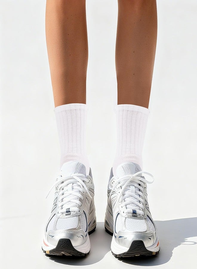 Fengek 6 Pairs Women's White Crew Socks - Calf High Tube & Ankle High Workout Gym Socks, Soft Tall Casual for Daily Use - Image 5