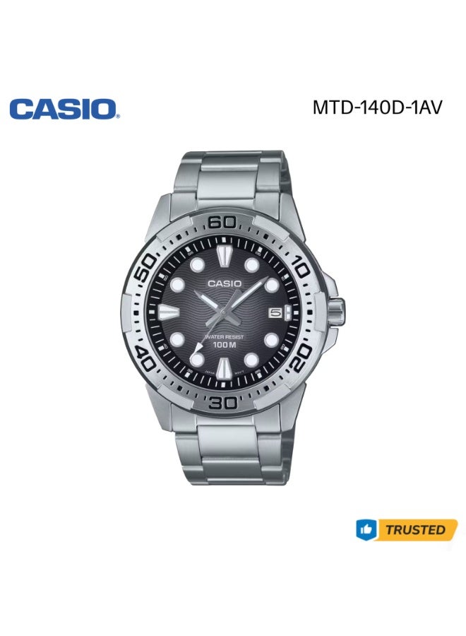 Casio MTD-140D-1AV Analog Watch Stainless Steel Band Date Display