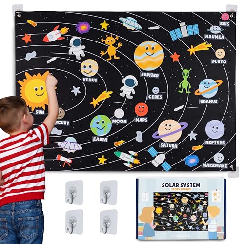BONNYCO Solar System for Kids Toys with 61 Felt Figures Space Montessori Toys Girls Boys Birthday Gifts Planets Felt Board for Toddlers Story Educational Kids Gifts 3 4 5 6 7 8 Years Christmas - Image 1