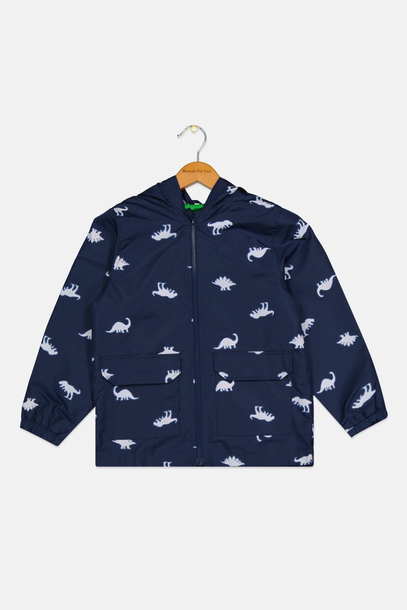 carter's Kids Boys Animal Print Rain Jacket, Navy Blue Combo - Image 1