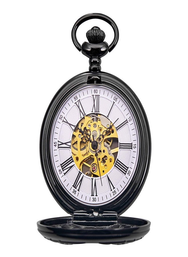 TREEWETO Skeleton Eagle Wings Design Black Case Roman Numeral Markers Mechanical Pocket Watch - Image 3