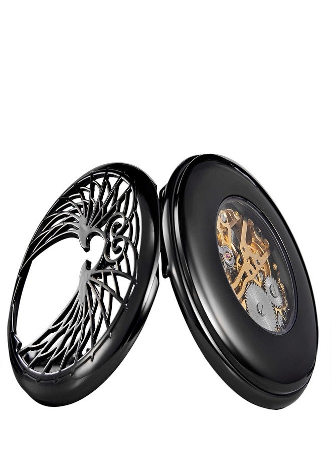 TREEWETO Skeleton Eagle Wings Design Black Case Roman Numeral Markers Mechanical Pocket Watch - Image 5