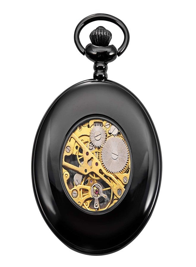 TREEWETO Skeleton Eagle Wings Design Black Case Roman Numeral Markers Mechanical Pocket Watch - Image 4