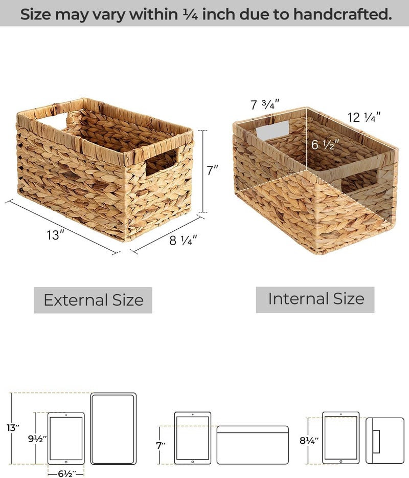StorageWorks Wicker Basket, Baskets for Organizing, Storage Basket with Built-in Handles, Water Hyacinth Shelves (Medium 2-Pack, Natural Hyacinth) - Image 3
