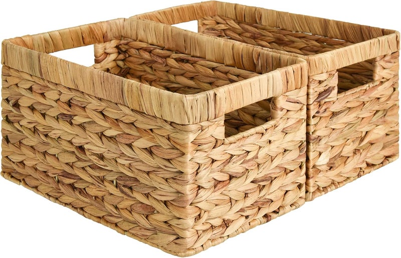 StorageWorks Wicker Basket, Baskets for Organizing, Storage Basket with Built-in Handles, Water Hyacinth Shelves (Medium 2-Pack, Natural Hyacinth) - Image 1