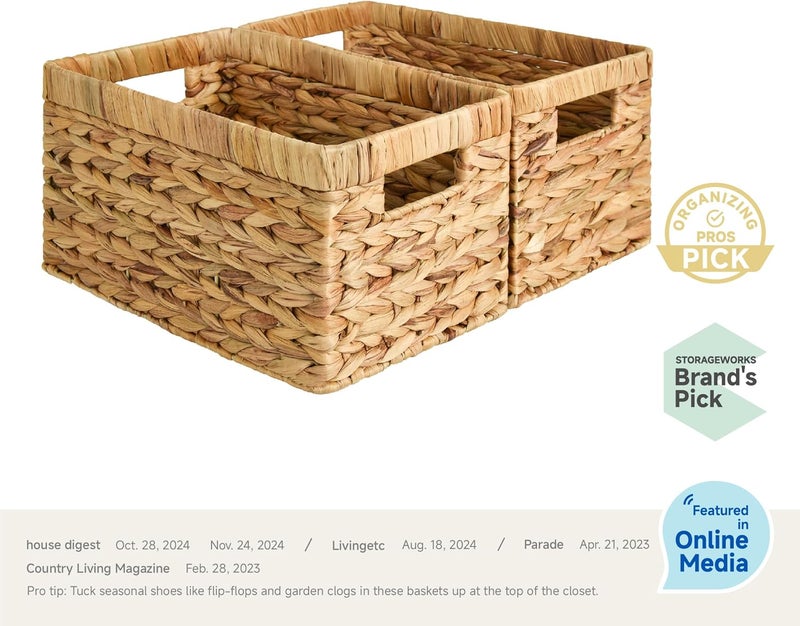 StorageWorks Wicker Basket, Baskets for Organizing, Storage Basket with Built-in Handles, Water Hyacinth Shelves (Medium 2-Pack, Natural Hyacinth) - Image 2