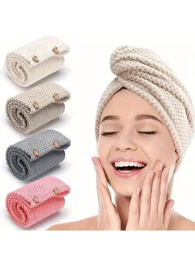 Pink Quick Dry Microfiber Hair Towel Wrap Super Absorbent Button Closure For Women - Image 4