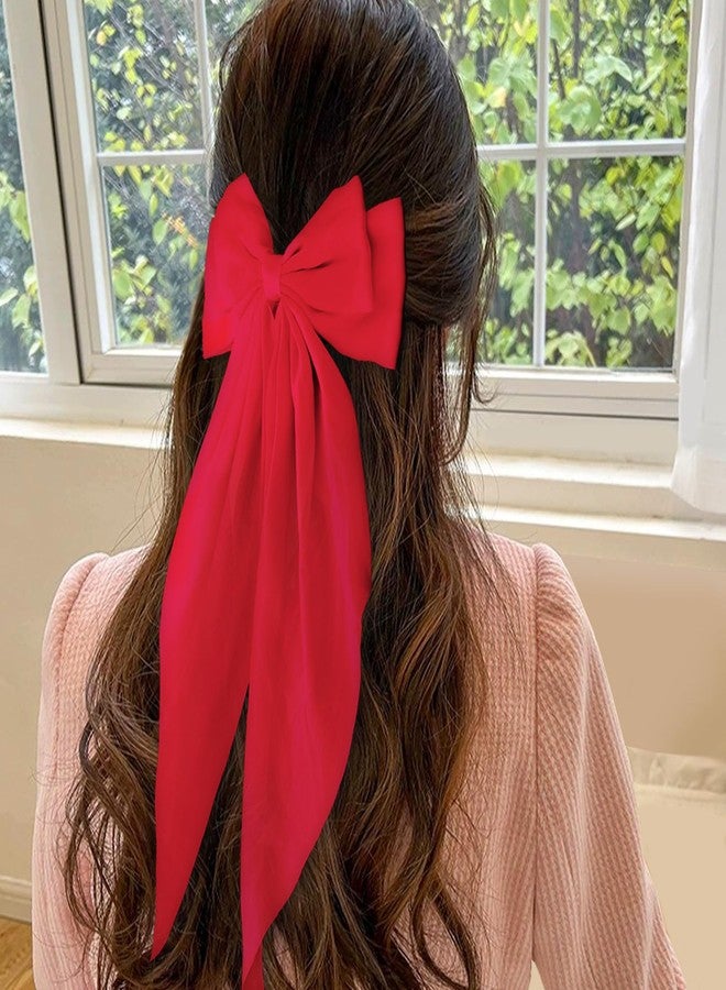 ولهيف مشابك شعر كبيرة من الساتان الحريري من WLLHYF، دبابيس معدنية طويلة على شكل فيونكة فرنسية، مشابك شعر للنساء والفتيات، لحفلات الزفاف وأعياد الميلاد (أحمر) - Image 5