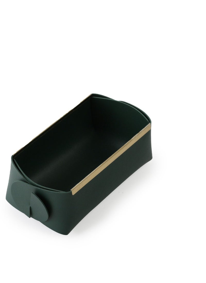 Generic - Rectangular leather distribution basket in olive color 18*10*7 cm - Image 1