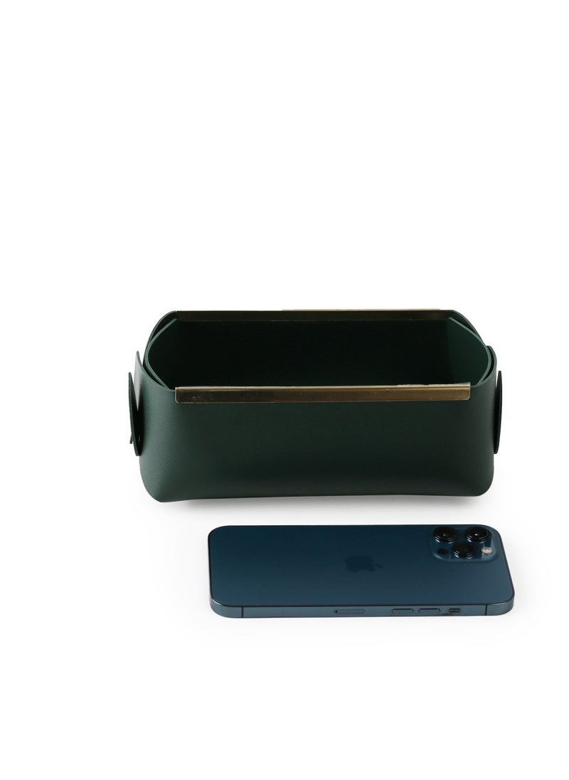 Generic - Rectangular leather distribution basket in olive color 18*10*7 cm - Image 1