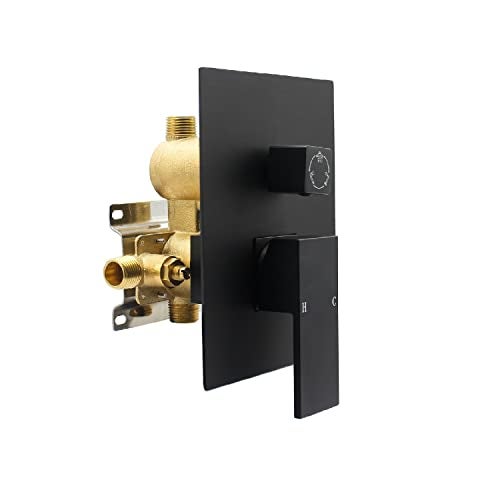 Drettyer Matte Black Concealed 3 Way Outlet Function Shower Diverter Valve Brass Flow Control Mixer Mixing Rough-In Shower Valve Kit - Image 1