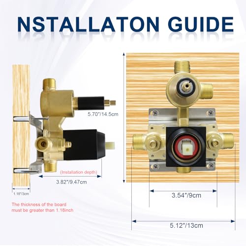 Drettyer Matte Black Concealed 3 Way Outlet Function Shower Diverter Valve Brass Flow Control Mixer Mixing Rough-In Shower Valve Kit - Image 5