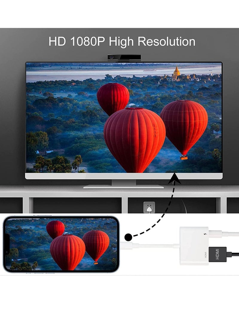 [معتمد من Apple MFi] محول Lightning إلى HDMI AV الرقمي، محول مزامنة الفيديو والصوت بدقة 1080 بكسل مع منفذ شحن لجهاز iPhone، محول HDMI إلى تلفزيون عالي الدقة/جهاز عرض/شاشة يدعم جميع أنظمة iOS  - Image 4