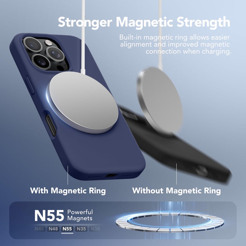 GONEZ Magnetic for iPhone 16 Pro Max Case, Compatible with MagSafe, Liquid Silicone Case, with Screen Protector + Camera Protector, Full Body Protective Shockproof Phone Cover 6.9", Midnight Blue - Image 3