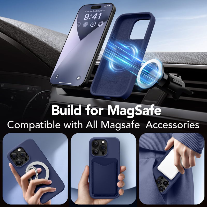 GONEZ Magnetic for iPhone 16 Pro Max Case, Compatible with MagSafe, Liquid Silicone Case, with Screen Protector + Camera Protector, Full Body Protective Shockproof Phone Cover 6.9", Midnight Blue - Image 4