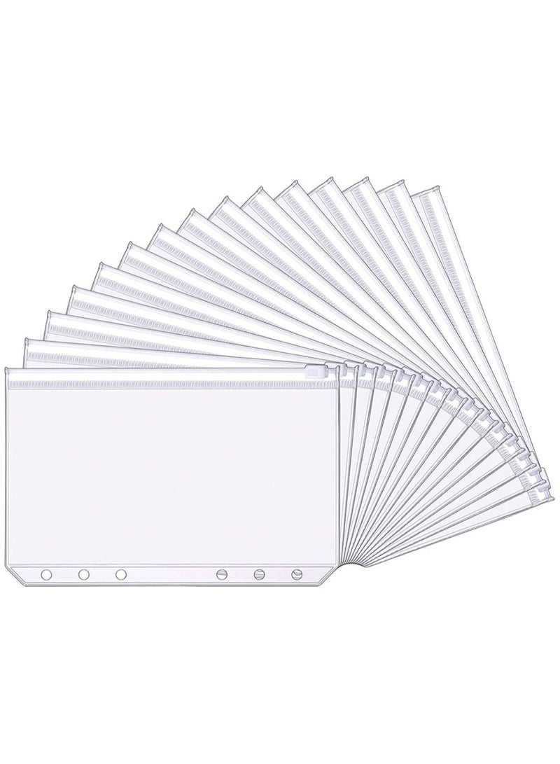 Binder Pockets A6 Size 6 Holes Zipper Folders for 6-Ring Notebook Loose Leaf Bags Waterproof PVC Pouch Document Filing Cash Budget Envelopes 15Pcs - Image 1