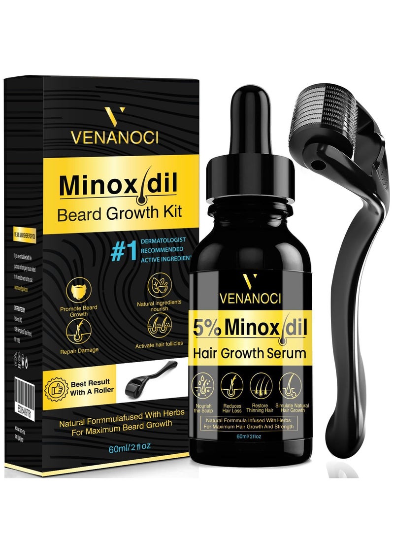 Venanoci - 5% Minoxidil for Men Hair Growth Oil: Hair Regrowth Treatment for Scalp Hair Loss & Beard - Hair Growth Serum for Thicker, Longer, Fuller, Healthier Hair - Image 1