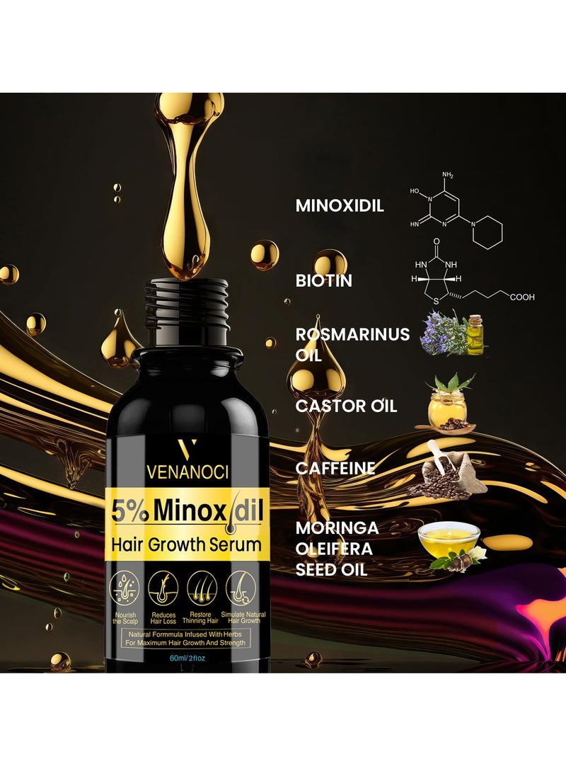 Venanoci - 5% Minoxidil for Men Hair Growth Oil: Hair Regrowth Treatment for Scalp Hair Loss & Beard - Hair Growth Serum for Thicker, Longer, Fuller, Healthier Hair - Image 1
