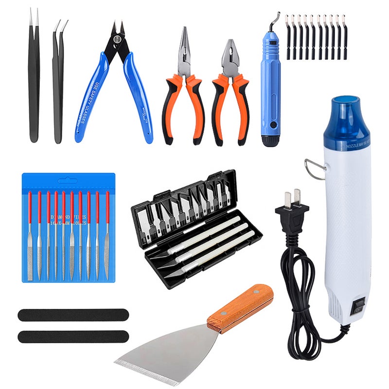 3D Printer Model Cleaning Tool Engraving Knife Carving Kit Including Wood Carving Tools Deburring Scraper Filaments Knife Clean Up Kit Polishing Strip Hot Air Machine and More - Image 1