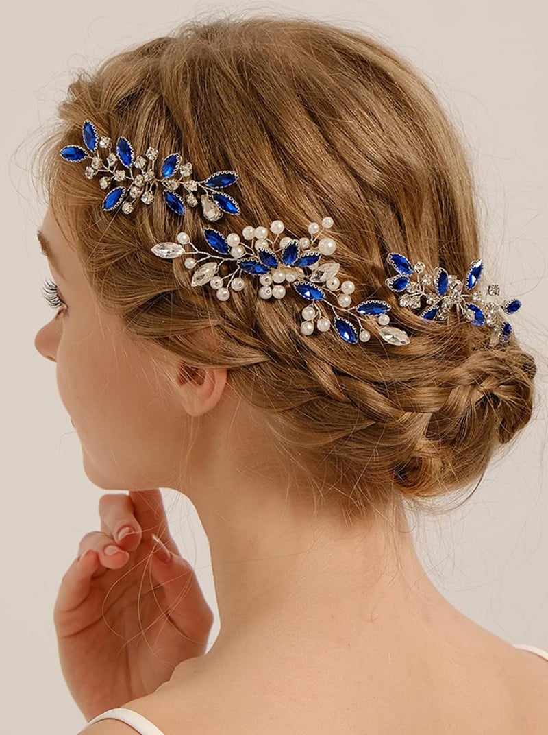 Missgrace Bride Blue Wedding Hair Side Comb with Hair Pins Pearls Women Hair Comb Rhinestone Crystal Headpiece Dainty Bridal Hair Accessories for Women - Image 1